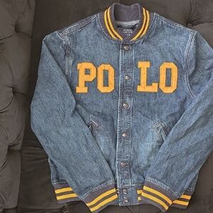Polo by Ralph Lauren Denim Varsity Jacket with Yellow Lettering